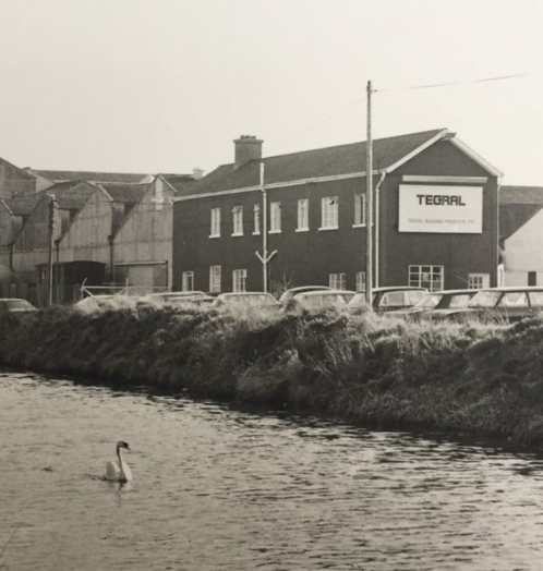 Cedral Slates (formerly Tegral) factory with river barrow and swan